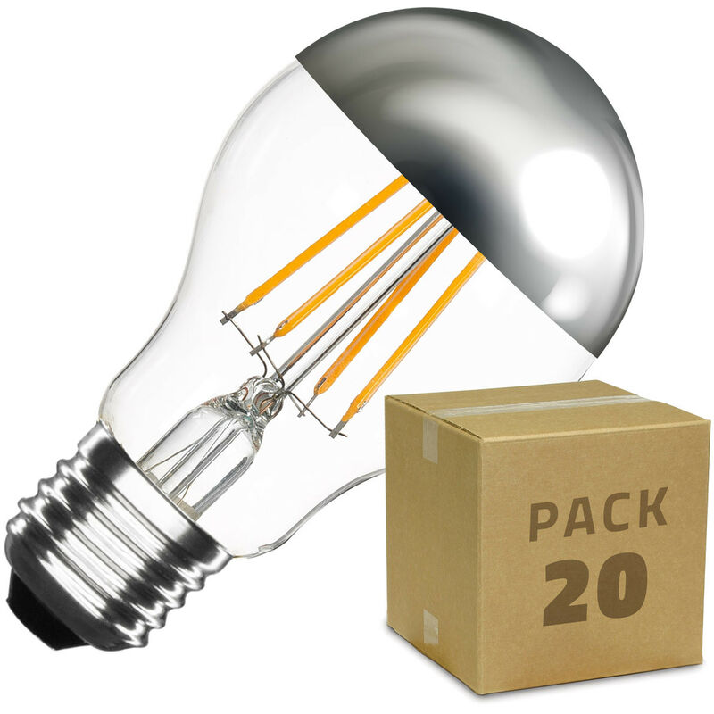 

Caja de 20 Bombillas LED E27 Casquillo Gordo Regulable Filamento Chrome Reflect Classic A60 3.5W Blanco Cálido