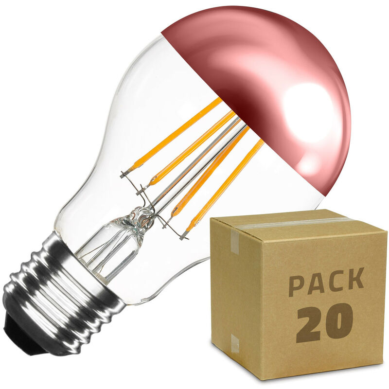 

Caja de 20 Bombillas LED E27 Casquillo Gordo Regulable Filamento Copper Reflect Classic A60 6W Blanco Cálido