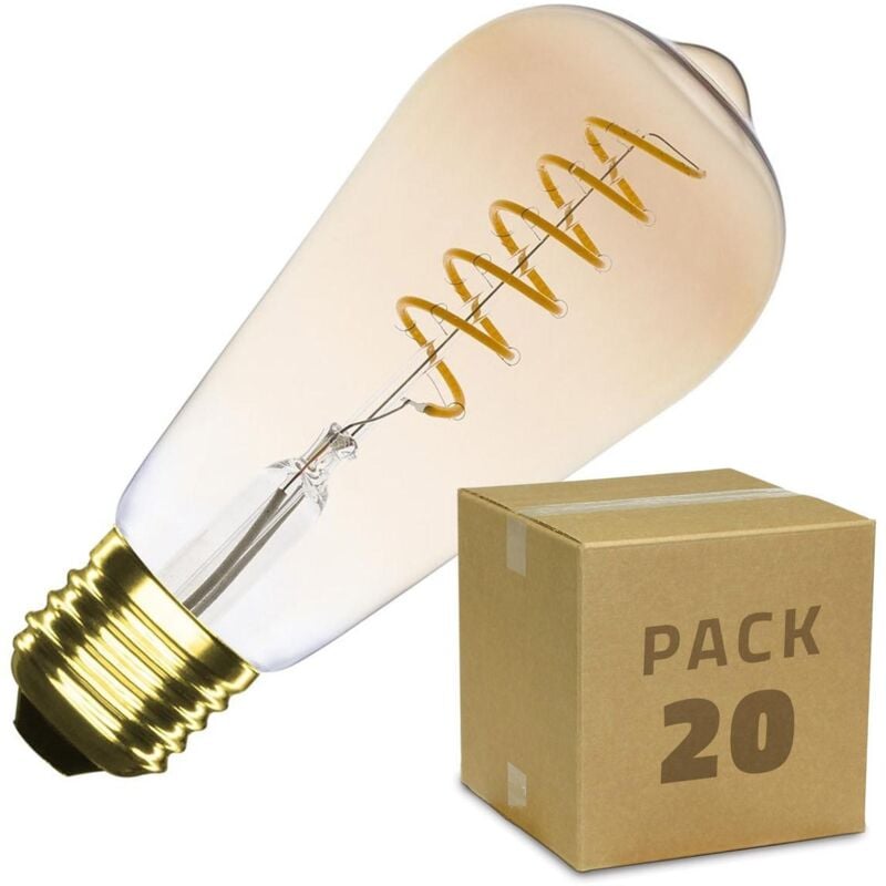 

Caja de 20 Bombillas LED E27 Casquillo Gordo Regulable Filamento Espiral Gold Big Lemon ST64 4W Blanco Cálido