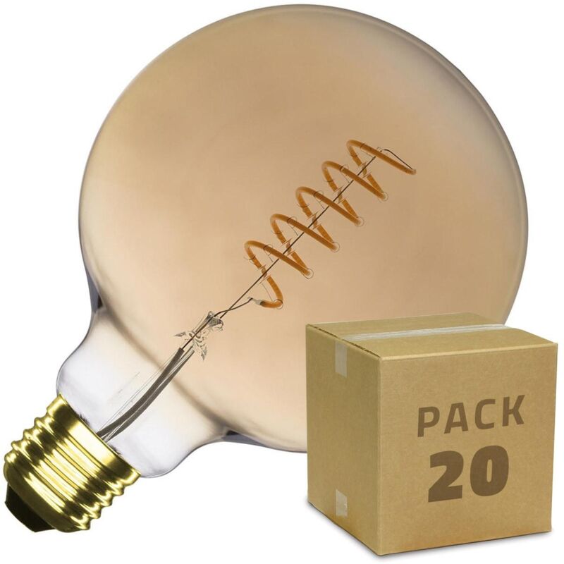 

Caja de 20 Bombillas LED E27 Casquillo Gordo Regulable Filamento Espiral Gold Supreme G125 4W Blanco Cálido