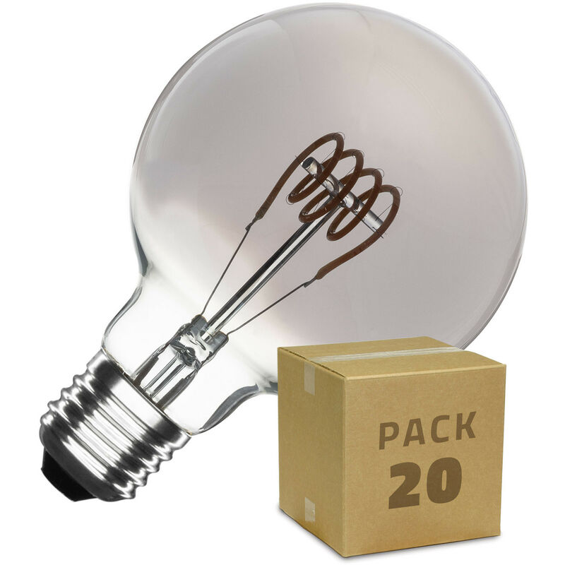 

Caja de 20 Bombillas LED E27 Casquillo Gordo Regulable Filamento Espiral Smoke Planet G95 4W Blanco Cálido