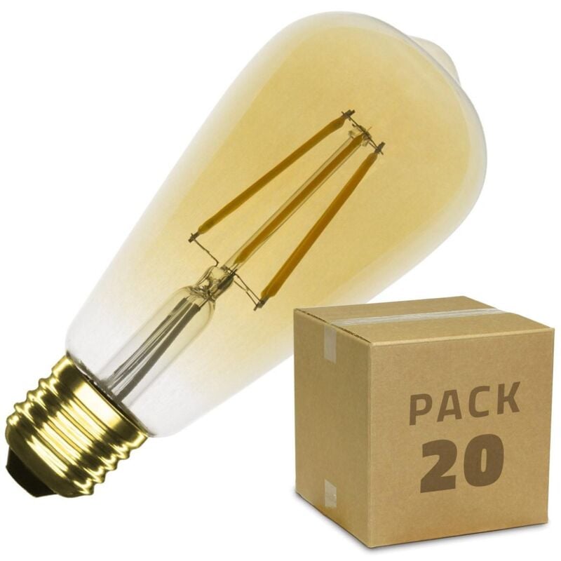 

Caja de 20 Bombillas LED E27 Casquillo Gordo Regulable Filamento Gold Big Lemon ST64 5.5W Blanco Neutro