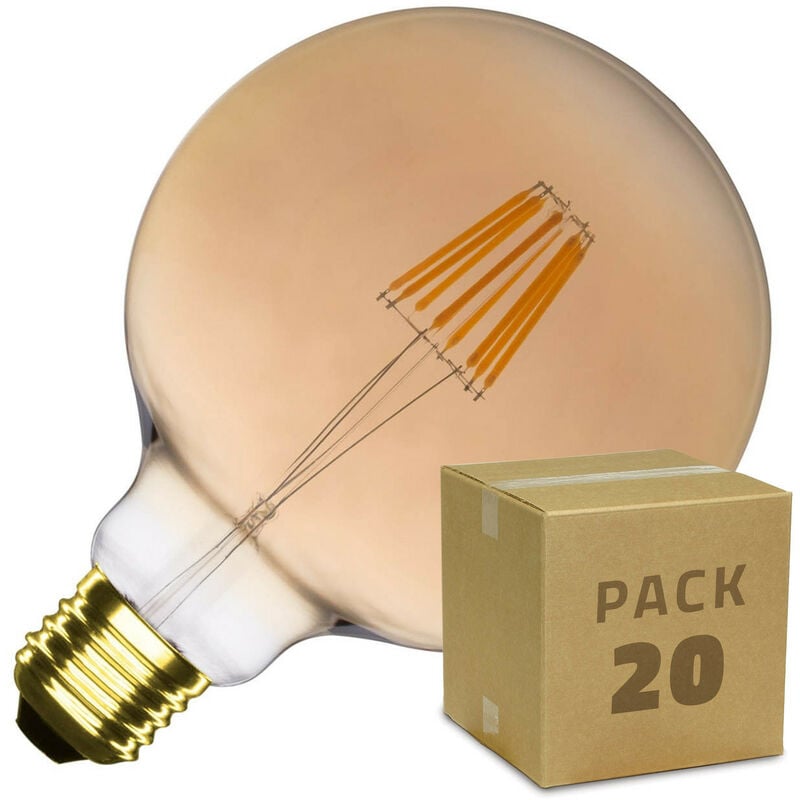 

Efectoled - Caja de 20 Bombillas LED E27 Casquillo Gordo Regulable Filamento Gold Supreme G125 6W