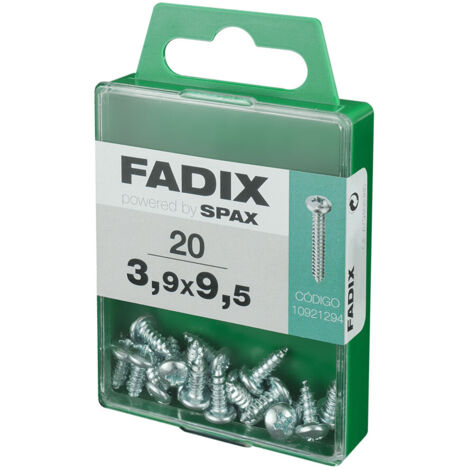 Caja de 20 unidades de tornillo de rosca chapa con cabeza redonda en cinc 3,9x9,5mm Fadix
