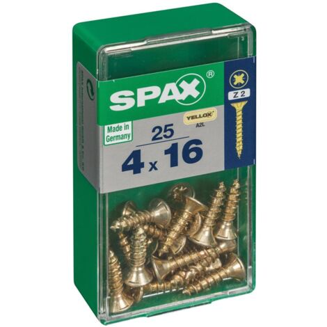 Caja de 25 unidades de tornillo para madera con cabeza plana en Yellox 4,0x16mm Spax