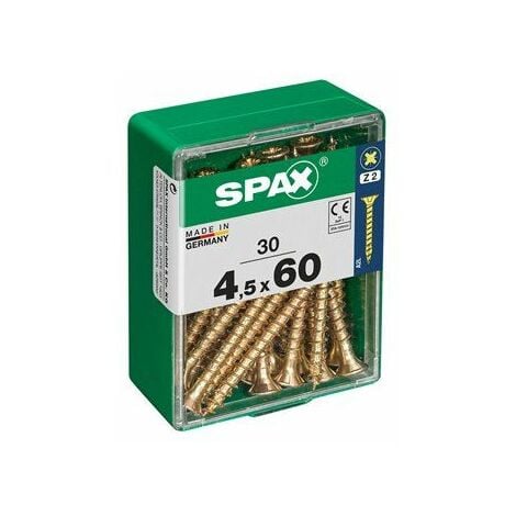 Caja de 30 unidades de tornillo para madera con cabeza plana en Yellox 4,5x60mm Spax