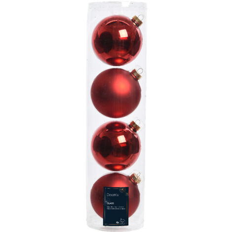 Caja de 4 bolas navideñas rojas ø10 cm