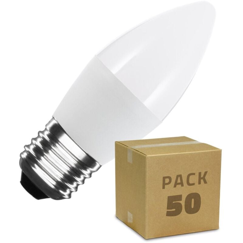 

Caja de 50 Bombillas LED E27 Casquillo Gordo C37 5W Blanco Frío