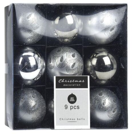 Caja de 9 bolas Navidad surtidas color grafito -