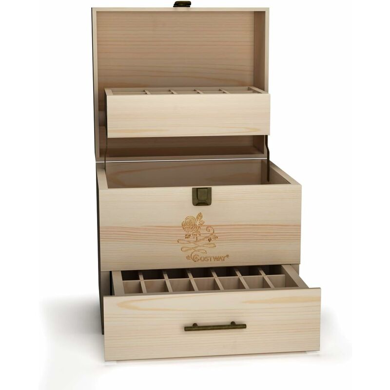 

Costway - Caja de Aceites Esenciales para 59 Botellas Caja de Almacenaje Portátil Madera Pino Organizador Contenedor de Aceite Esencial y Aromaterapia