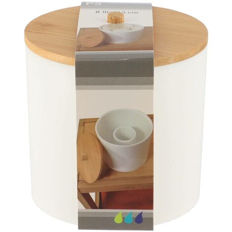 Caja de algodón blanco y bastoncillos de algodón ps con tapa de bambú - bambú blanco - Tendance