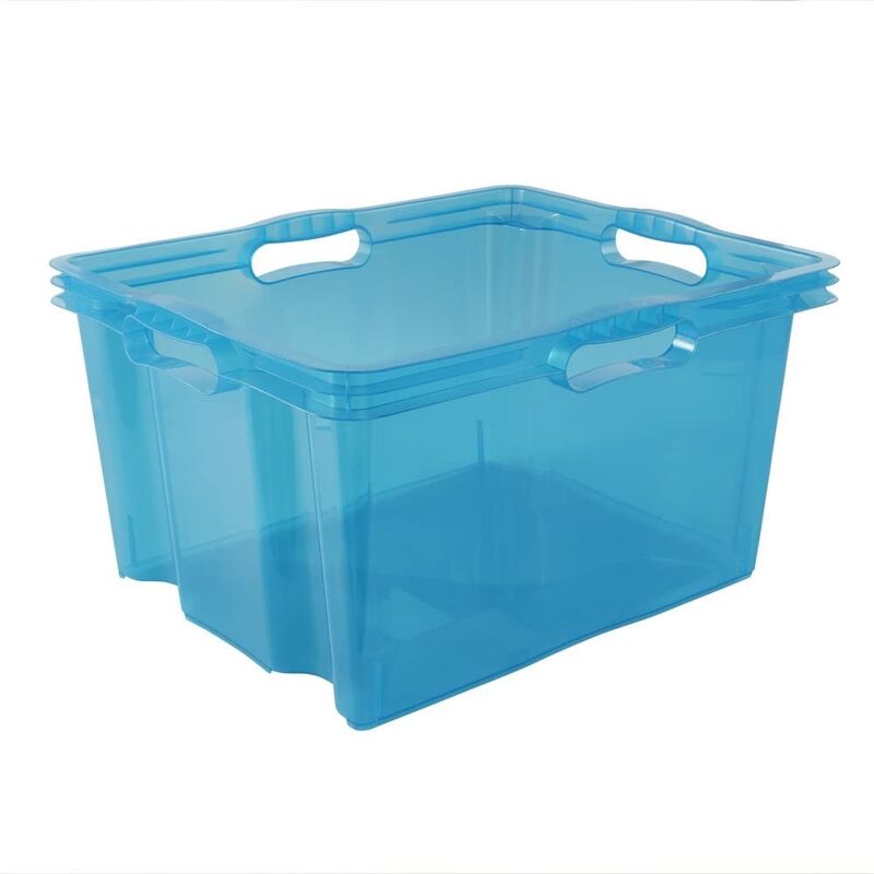 

Keeeper - Caja de Almacenaje con Asas Integradas, Tamaño: XL, 43 x 35 x 23 cm, 24 l, Azul Transparente
