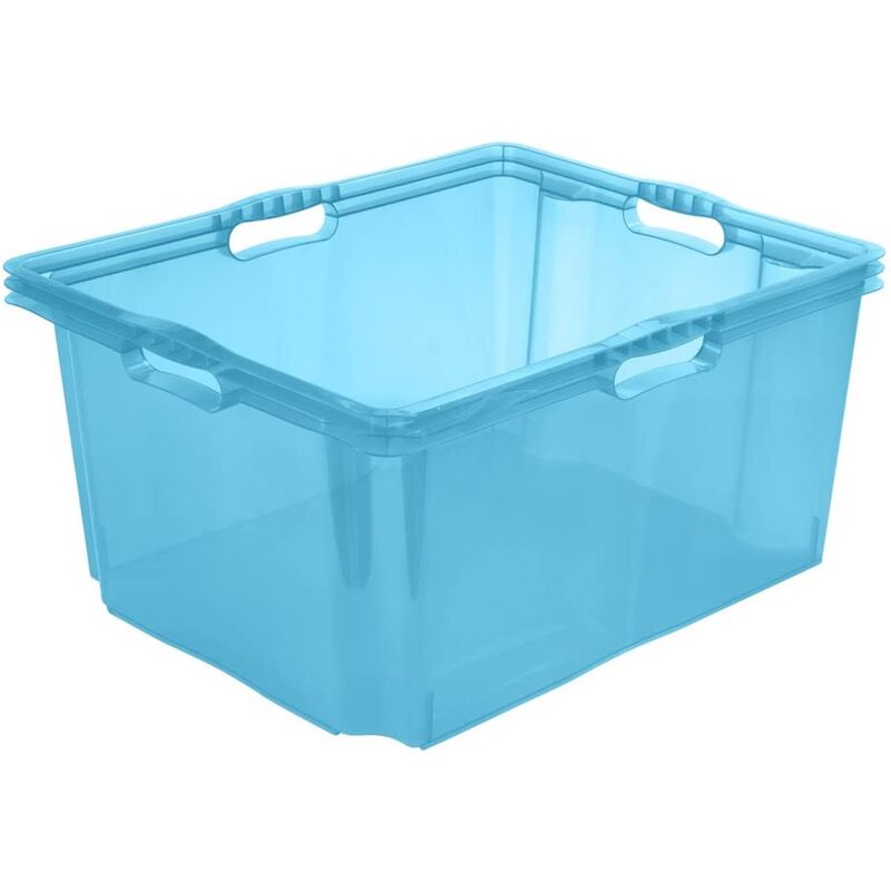 

Keeeper - Caja de Almacenaje con Asas Integradas, Tamaño: XXL, 52 x 43 x 26 cm, 44 l, Azul Transparente