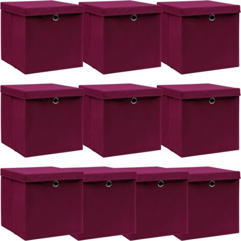 Caja de almacenaje con tapa 10 uds tela rojo oscuro 32x32x32 cm vidaXL