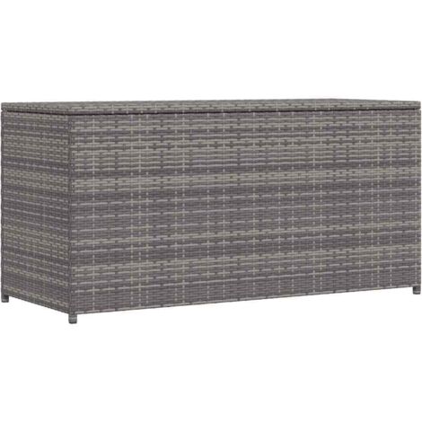 Caja de almacenaje de jardín ratán sintético gris 120x50x60 cm