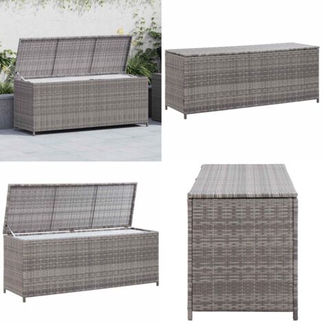 Caja de almacenaje de jardín ratán sintético gris 150x50x60 cm - Caja de almacenamiento - Ratán sintético