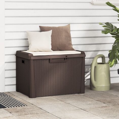 Caja de almacenaje jardín con cojín de asiento PP marrón 125 L vidaXL