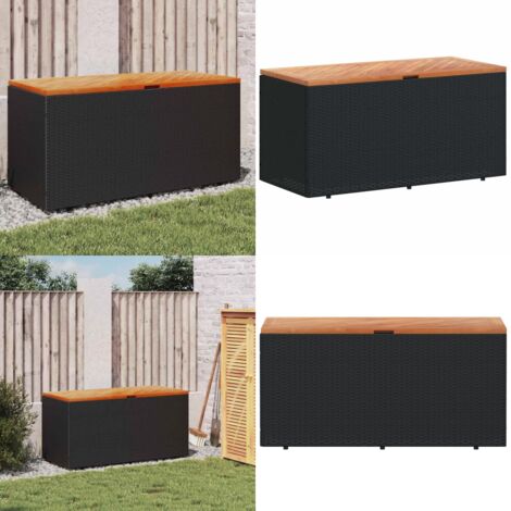 Caja de almacenaje jardín madera acacia ratán negro 110x50x54cm - Muebles de jardín - Caja de almacenaje exterior