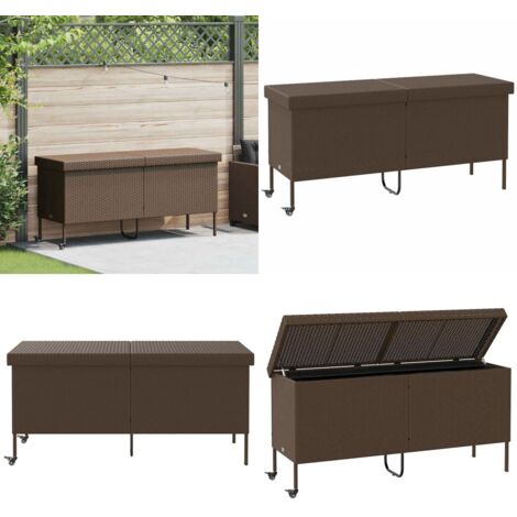 Caja de almacenaje jardín ruedas ratán PE marrón 160x55x75 cm - Almacenamiento exterior - Caja de jardín con ruedas