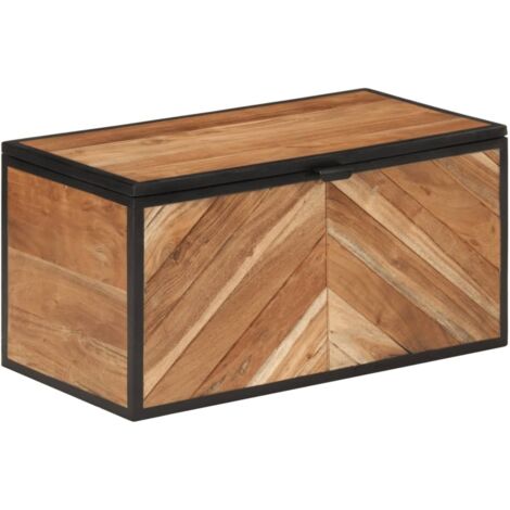 Caja de almacenaje madera maciza acacia y hierro 60x30x30 cm