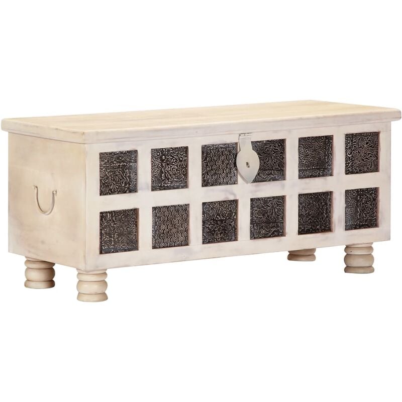 

Caja de almacenaje madera maciza de acacia 110x40x45 cm blanco