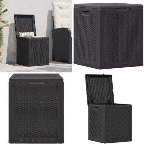 Caja de almacenaje para jardín 90L PP negra ratán - Caja de almacenamiento exterior - Caja de almacenamiento de jardín 90 l