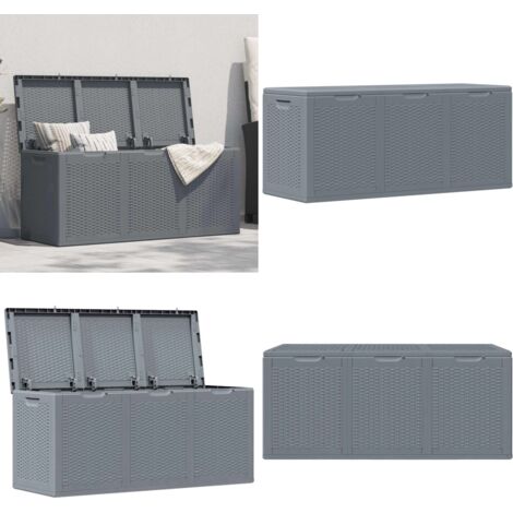 Caja de almacenaje para jardín PP aspecto de ratán gris 270 L - Caja de almacenamiento exterior - Caja de herramientas