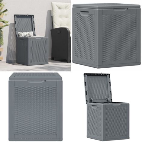 Caja de almacenaje para jardín PP aspecto de ratán gris 90 L - Caja de almacenaje exterior - Caja de almacenaje para terraza