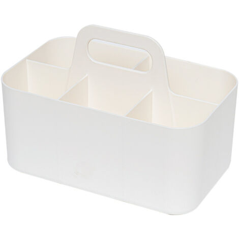 Caja de almacenamiento apilable, caja de almacenamiento de plástico, cesta de almacenamiento con asa, caja de almacenamiento multifuncional desmontable, para oficina, aula, armario, blanca