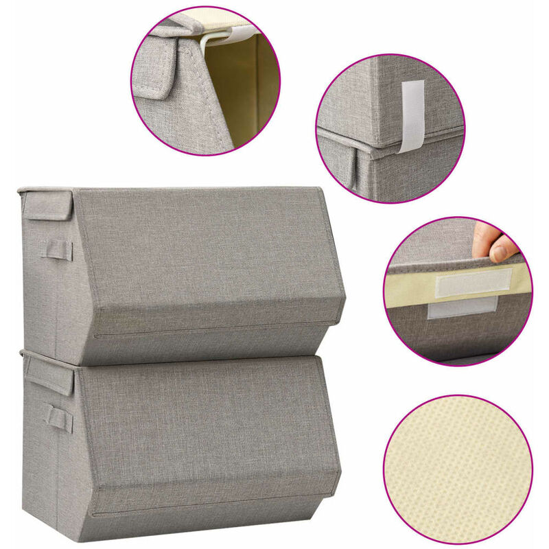 

Caja de almacenamiento apilable con tapa 2 uds tela gris