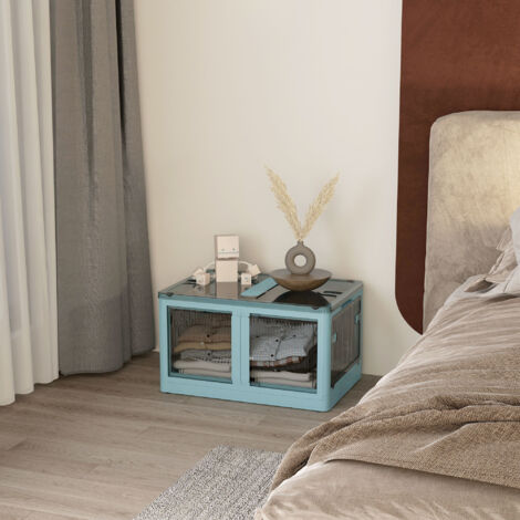 Caja de Almacenamiento Apilable con Tapa 69L de Capacidad Caja Organizadora Plegable con Ruedas 60x42x34 cm Azul