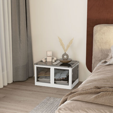 Caja de Almacenamiento Apilable con Tapa 69L de Capacidad Caja Organizadora Plegable con Ruedas 60x42x34 cm Blanco