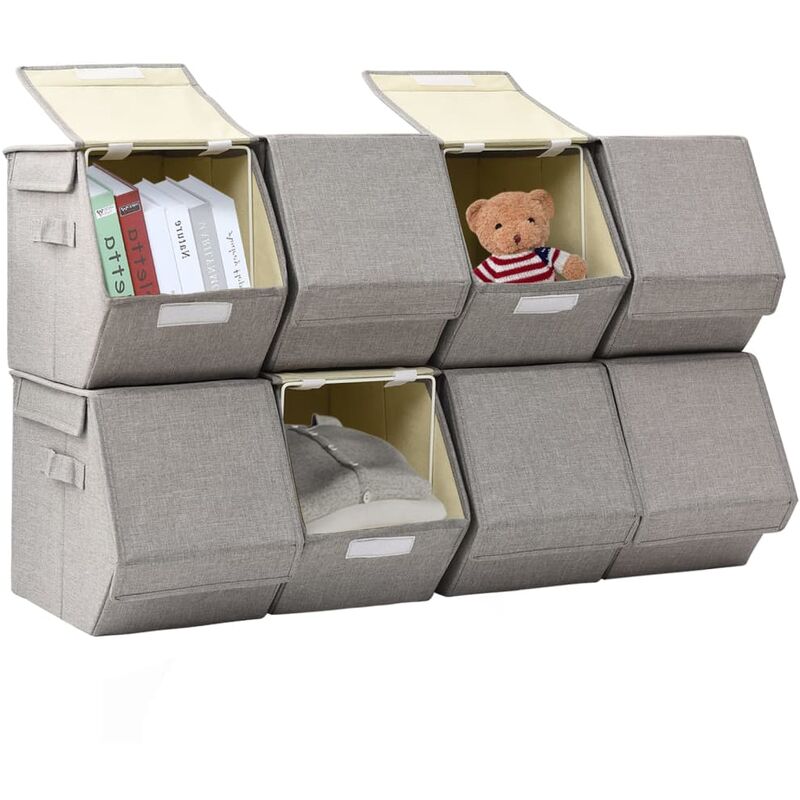 

Caja de almacenamiento apilable con tapa 8 uds tela gris
