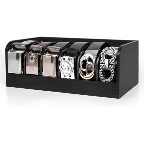 Caja de almacenamiento Black Belt - Organizador de tocador de madera de bambú oscuro con 6 ranuras para armario, clóset y cajón - Para hombre y mujer - Estuche para accesorios y relojes