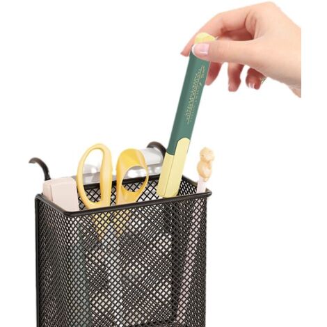 Caja de almacenamiento colgante – Portalápices de malla metálica para oficina, hogar y escuela – Negro (cuadrado)