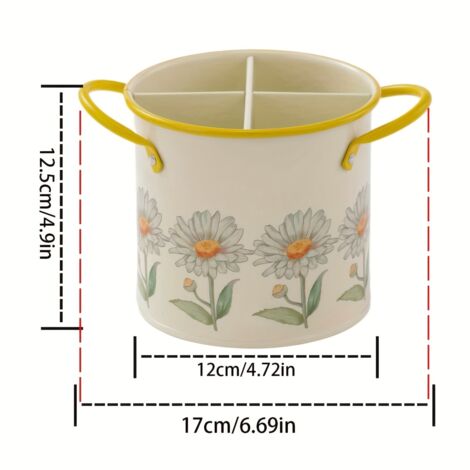 Caja de almacenamiento de cocina de acero inoxidable de una sola pieza con estampado floral: resistente y duradera, ideal para guardar cubiertos, cucharas y palillos.
