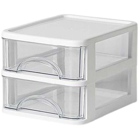 Caja de almacenamiento de cocina de plástico blanco transparente, apilable y con dos compartimentos y cajones, ideal para guardar café, té, azúcar y crema para el café en la encimera.