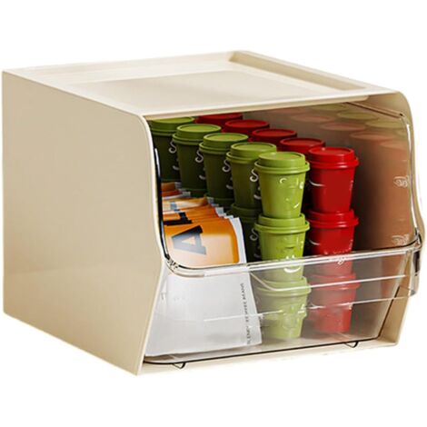 Caja de almacenamiento de cocina portátil, amplio cajón deslizante, expositor apilable y práctico para bolsitas de té, diseño abierto, gran capacidad, para oficina - blanco