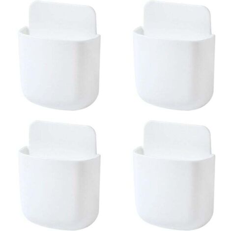 Caja de almacenamiento de control remoto de pared blanca de 4 unidades, soporte autoadhesivo para control remoto, lápiz, teléfono celular, cepillo de dientes