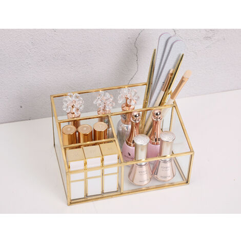 Caja de almacenamiento de cosméticos de vidrio antiguo para la encimera, vitrina/organizador de maquillaje, 18 x 13 x 10 cm