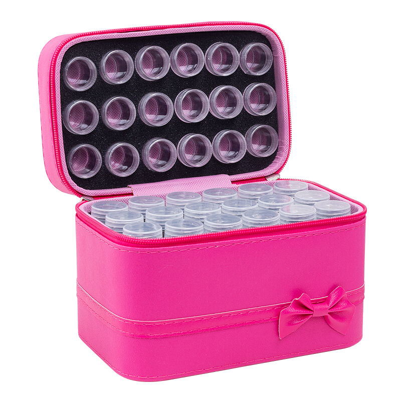 

Caja de almacenamiento de diamante con 54 botellas del Bowknot del patron portatil de almacenamiento de la bolsa con doble cremalleras para Pintura