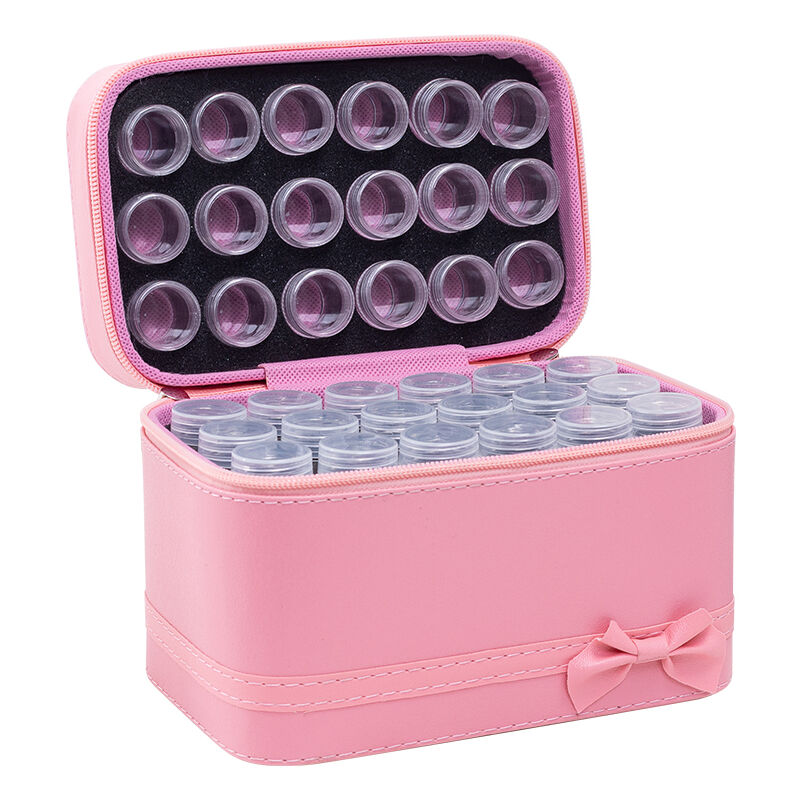 

Caja de almacenamiento de diamantes con 54 botellas, diseno de lazo, bolsa de almacenamiento portatil con cremalleras dobles para accesorios de