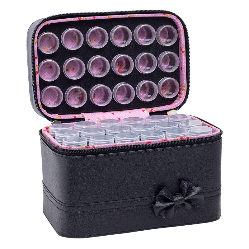 

Caja de almacenamiento de diamantes con 54 botellas Patron de Bowknot Bolsa de almacenamiento portatil con cremalleras dobles para accesorios de