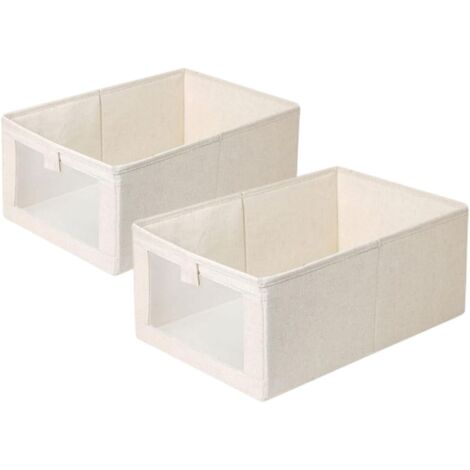 Caja de almacenamiento de dos piezas, de tela beige, organizador de cajones, caja de almacenamiento plegable para guardar ropa, libros y juguetes.