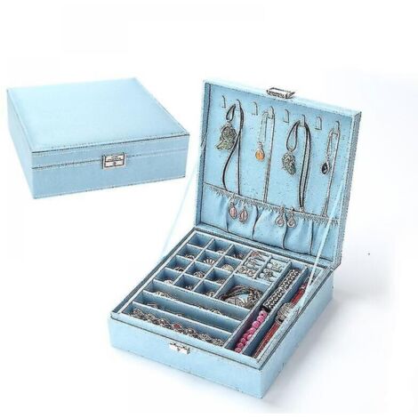 Caja de almacenamiento de joyas retro cuadrada de doble capa