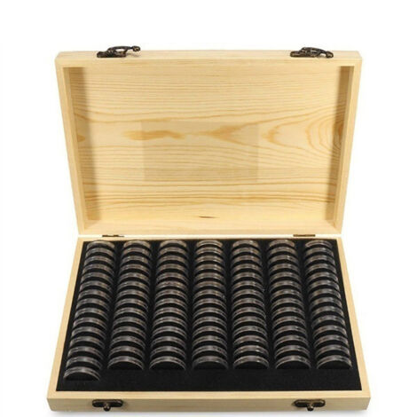 Caja de almacenamiento de madera de pino para monedas conmemorativas de colección, con 20 cápsulas que pueden contener