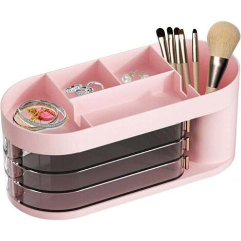 Caja de almacenamiento de maquillaje KZQ, vitrinas para cosméticos, joyero, vitrinas a prueba de polvo con 3 cajones, para dormitorio y baño.