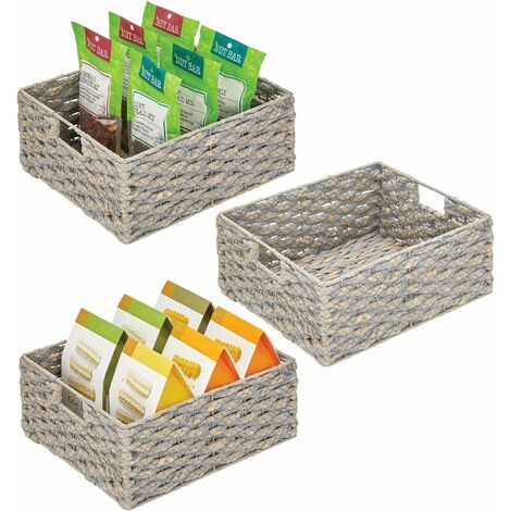Caja de almacenamiento de mimbre para armarios y estanterías - cesta de cocina con pizarrón incorporado - cesta de almacenamiento de jacinto de agua tejido con asa - juego de 3 piezas - lavado gris