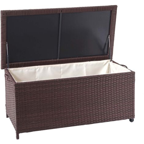 Caja de almacenamiento de polirratán para jardín con ruedas y cojines 51x100x50cm 170L 040002576