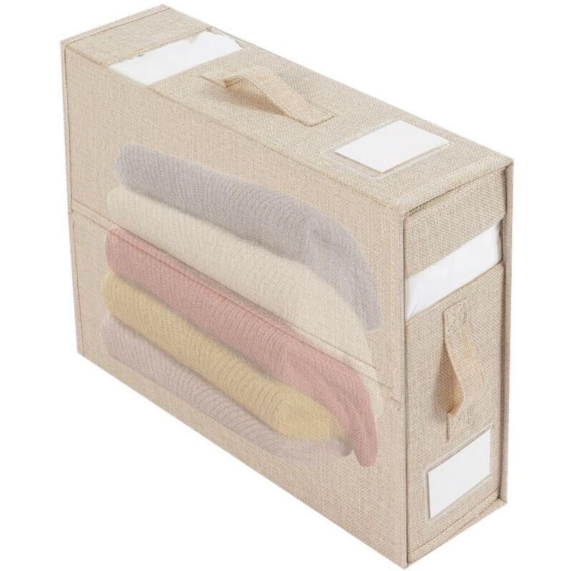 Xisrens Schwarz Caja De Almacenamiento De Ropa De Cama, Caja De Almacenamiento De Ropa De Armario Plegable, Caja De Almacenamiento De Edredón, Beige, 1 Paquete
